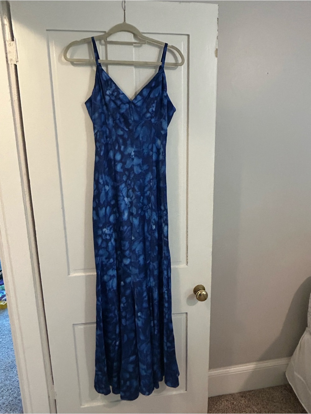 Anthropologie Blue Floral Maxi Slip Dress